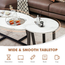 Load image into Gallery viewer, Set of 2 Modern Faux Marble Nesting Coffee Table Set with Oval and Round Table-White