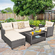 Load image into Gallery viewer, 4 Pieces Patio Rattan Furniture Set with Cushion and Table Shelf-Off White