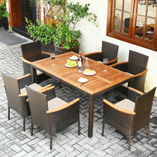 Load image into Gallery viewer, 7 Pieces Patio Rattan Dining Set with Armrest Cushioned Chair and Umbrella Hole