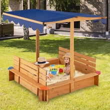 Load image into Gallery viewer, Kids Wooden Sandbox with Canopy and 2 Bench Seats