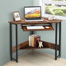 Load image into Gallery viewer, Triangle Corner Computer Desk with Keyboard Tray-Rustic Brown