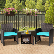 Load image into Gallery viewer, 3 Pieces Patio Wicker Furniture Set with Storage Table and Protective Cover-Turquoise