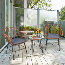 Load image into Gallery viewer, 3 Pieces Patio Rattan Bistro Set with Cushion-Gray