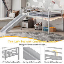 Load image into Gallery viewer, Twin Metal Loft Bed with Slide with Safety Guardrails and Built-in Ladder-Silver