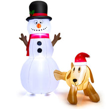 Load image into Gallery viewer, 6 Feet Tall Inflatable Snowman and Dog Set Christmas Decoration with LED Lights