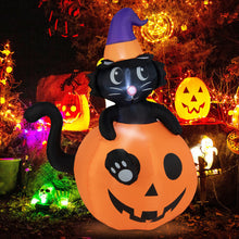 Load image into Gallery viewer, 5 Feet Inflatable Halloween Pumpkin with Witch's Black Cat