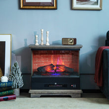 Load image into Gallery viewer, 27 Inch Freestanding Electric Fireplace with 3-Level Vivid Flame Thermostat-Natural