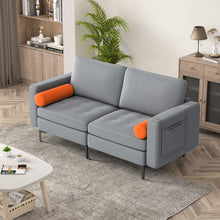 Load image into Gallery viewer, Modern Loveseat Sofa with 2 Bolsters and Side Storage Pocket-Gray