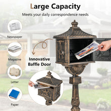 Load image into Gallery viewer, Retro Cast Aluminum Mailbox Security Postal Letter Box with Baffle Door-Bronze