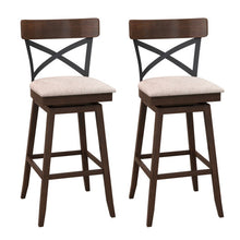 Load image into Gallery viewer, Set of 2 Wooden Swivel Bar Stools with Cushioned Seat and Open X Back-30 inches