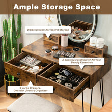 Load image into Gallery viewer, Vanity Table Set with 3-Color Lighted Dimmable Mirror-Brown