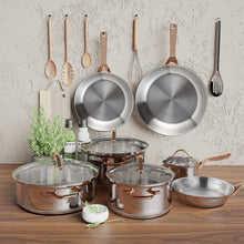 Load image into Gallery viewer, 11 Pieces Stainless Steel Kitchen Cookware Set with Gold Stay-Cool Handles