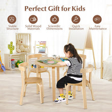 Load image into Gallery viewer, 5-Piece Kids Wooden Curved Back Activity Table and Chair Set with Toy Bricks-Natural