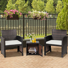 Load image into Gallery viewer, 3 Pieces Patio Wicker Furniture Set with Storage Table and Protective Cover-Off White