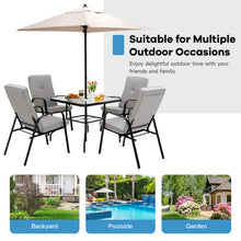 Load image into Gallery viewer, 6 Pieces Patio Dining Set with Umbrella and Stackable Cushioned Chairs