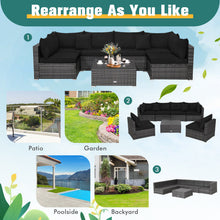 Load image into Gallery viewer, 7 Pieces Patio Rattan Furniture Set with Sectional Sofa Cushioned-Black