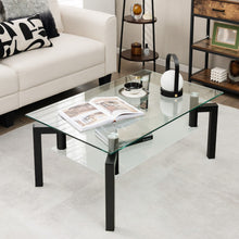 Load image into Gallery viewer, 2-Tier Rectangular Glass Coffee Table with Metal Tube Legs-Black