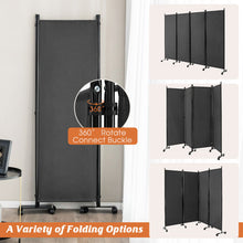Load image into Gallery viewer, 4-Panel Folding Room Divider 6 Feet Rolling Privacy Screen with Lockable Wheels-Gray