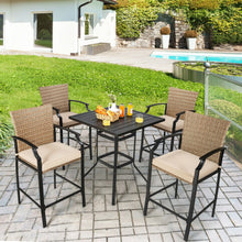 Load image into Gallery viewer, Patio Rattan Bar Stools Set of 4 with Soft Cushions