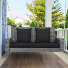 Load image into Gallery viewer, 2-Person Patio PE Wicker Hanging Porch Swing Bench Chair Cushion 800 Pounds-Black