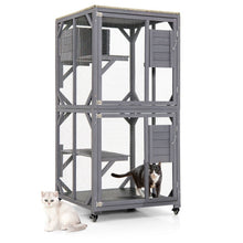 Load image into Gallery viewer, Outdoor Cat House Enclosures on Wheels Kitten Cages with Resting Box-Gray