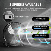 Load image into Gallery viewer, 3-Speed 24 Inch Industrial Drum Fan with Aluminum Blades-Black