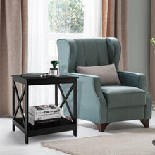 Load image into Gallery viewer, 2-Tier Side Table with X-shape Design and 4 Solid Legs-Black