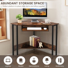 Load image into Gallery viewer, Triangle Corner Computer Desk with Keyboard Tray-Rustic Brown
