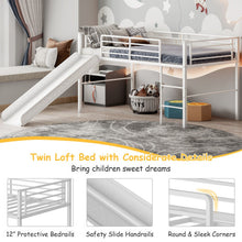 Load image into Gallery viewer, Twin Metal Loft Bed with Slide with Safety Guardrails and Built-in Ladder-White