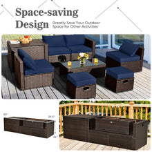 Load image into Gallery viewer, 8 Pieces Patio Space-Saving Rattan Furniture Set with Storage Box and Waterproof Cover-Navy