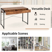 Load image into Gallery viewer, 2-Drawer Home Office Desk with Steel Frame-Rustic Brown