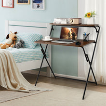 Load image into Gallery viewer, 2-Tier Folding Computer Desk Laptop Table No Assembly Required for Home Office-Brown