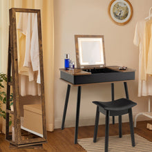 Load image into Gallery viewer, Vanity Table Set with Flip Top Mirror Lights USB Writing Desk and Stool-Brown