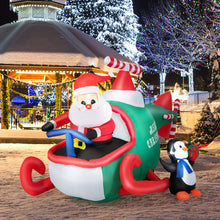 Load image into Gallery viewer, 6.2 Feet Christmas Inflatable Santa Claus Driving Helicopter and Penguin Holding Gift
