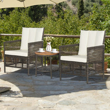 Load image into Gallery viewer, 3 Pieces Patio Rattan Furniture Set with Cushioned Sofas and Wood Table Top-White