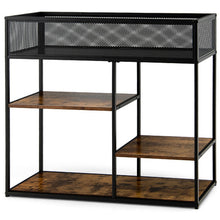 Load image into Gallery viewer, 4-Tier Industrial Console Table with Wire Basket and shelf-Rustic Brown