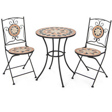Load image into Gallery viewer, 3 Pieces Patio Bistro Set with 1 Round Mosaic Table and 2 Folding Chairs
