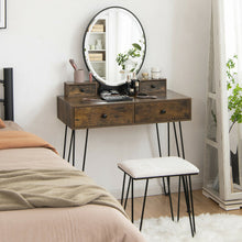 Load image into Gallery viewer, Vanity Table Set with 3-Color Lighted Dimmable Mirror-Brown