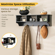 Load image into Gallery viewer, Wall Mount Cubby Organizer Hooks Entryway Storage Shelf-Black