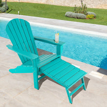 Load image into Gallery viewer, Patio HDPE Adirondack Chair with Retractable Ottoman-Turquoise