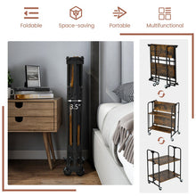 Load image into Gallery viewer, 2-Tier Folding Rolling Cart with Metal Frame-Rustic Brown