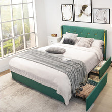 Load image into Gallery viewer, Full/Queen Size Upholstered Bed Frame with 4 Drawers-Green-Queen Size