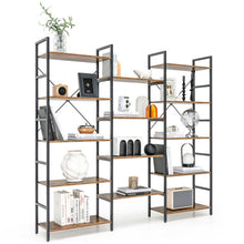 Load image into Gallery viewer, Large Triple Wide Floor Standing Bookcase Display Shelf with Metal Frame-Rustic Brown