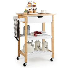 Load image into Gallery viewer, 3-Tier Kitchen Island Cart Rolling Service Trolley with Bamboo Top-Natural