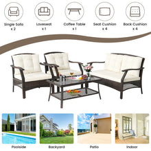 Load image into Gallery viewer, 4 Pieces Outdoor Rattan Conversation Set with Protective Cover