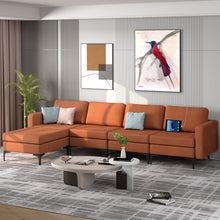 Load image into Gallery viewer, Modular L-shaped Sectional Sofa with Reversible Ottoman and 2 USB Ports-Orange