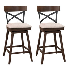 Load image into Gallery viewer, Set of 2 Wooden Swivel Bar Stools with Cushioned Seat and Open X Back-25 Inch