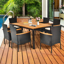 Load image into Gallery viewer, 7 Pieces Patio Rattan Dining Set with Armrest Cushioned Chair and Umbrella Hole