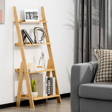 Load image into Gallery viewer, 4-Tier Bamboo Ladder Shelf Bookcase for Study Room-Natural