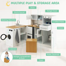 Load image into Gallery viewer, 2-Pieces Wooden Kids Kitchen Playset with Light and Sound